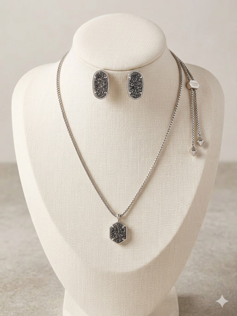 Kendra Scott Silver-Tone and Black Druzy Necklace & Earring Set